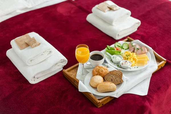 Tray with breakfast food — Stock Photo, Image