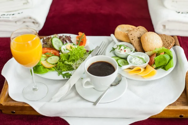 Tray with breakfast food — Stock Photo, Image