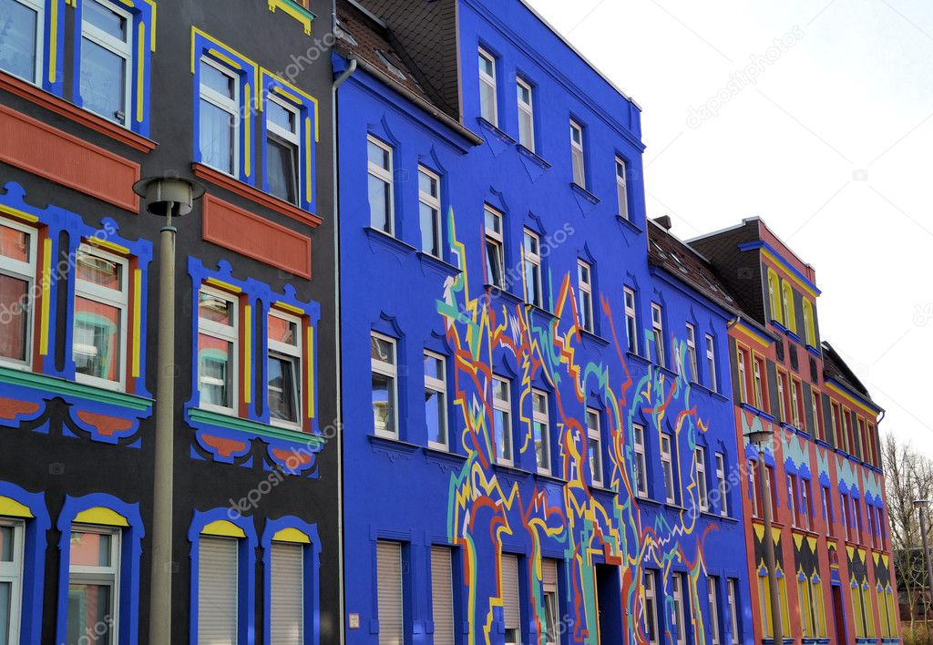 colorful facades in a street