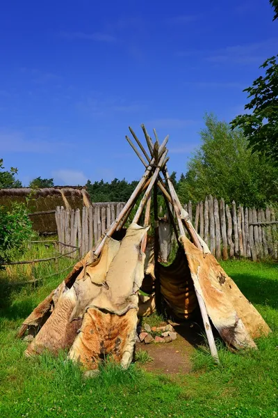 Reconstruction of a Stone Age village — Stock Photo, Image