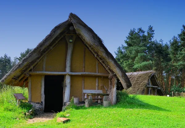 Reconstruction d'un village de l'âge de pierre — Photo