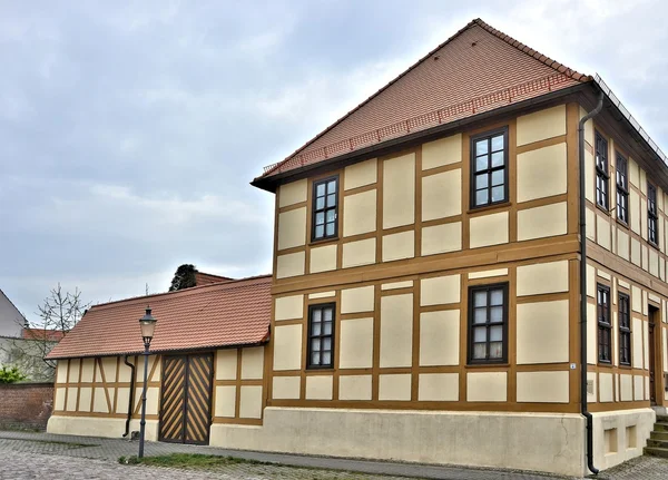 Renovated half-timbered house in a small town — Stock Photo, Image