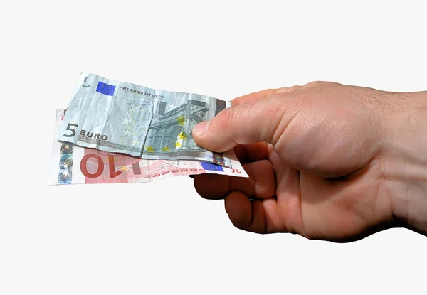 Eine Hand mit Banknoten möchte bezahlen — Stockfoto