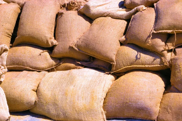 Filled sandbags as protection against flood — Stock Photo, Image