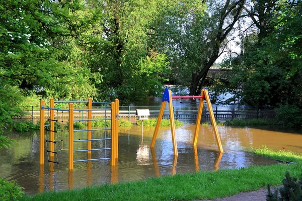 Flooded playground in Magdeburg — Stock Photo, Image