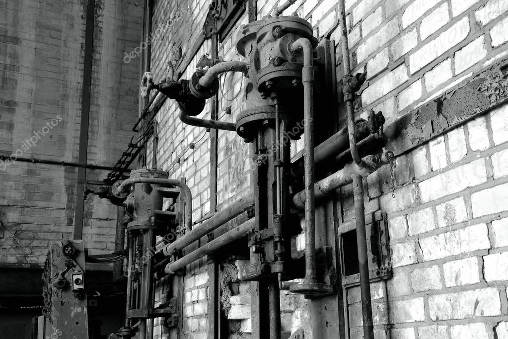 Pipes and fittings in a disused factory