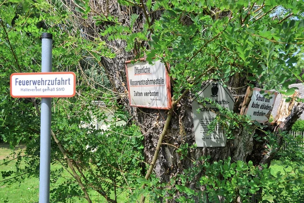 Muchos signos en un árbol —  Fotos de Stock