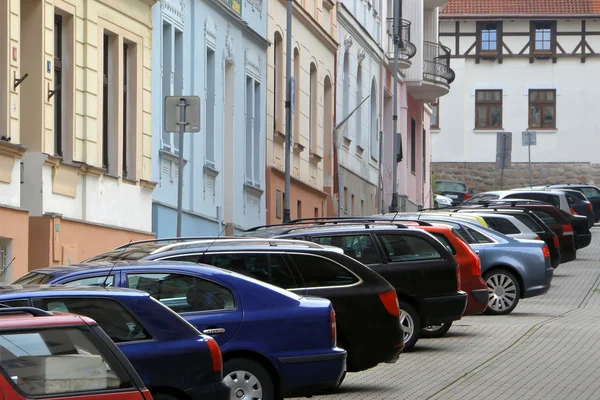 Parked cars in Karlovy Vary — Stock Photo, Image