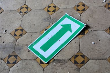 A sign is on the floor of an abandoned factory clipart