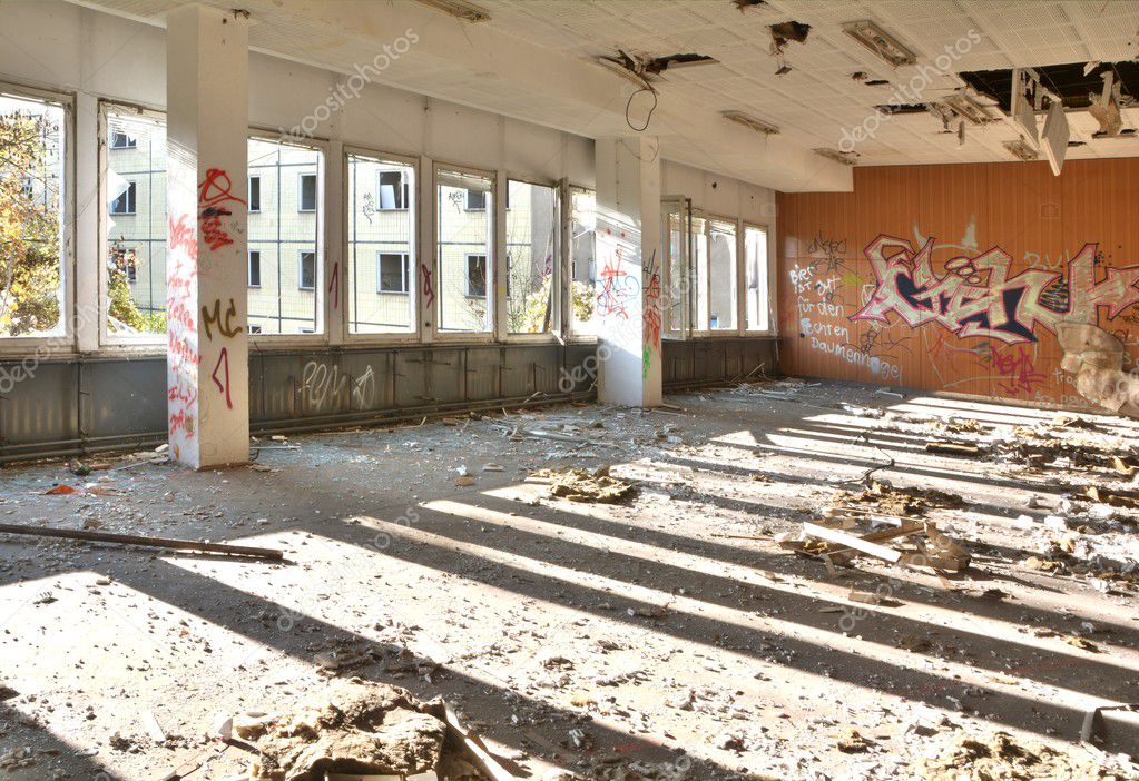 Former dining room of a disused factory