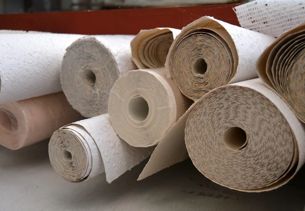 Wallpaper rolls in a warehouse — Stock Photo, Image