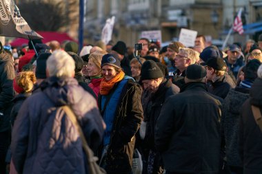  Magdeburg, Germany  January 08, 2022: Demonstration of Corona deniers and vaccination opponents in the city center of Magdeburg                              