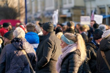  Magdeburg, Germany  January 08, 2022: Demonstration of Corona deniers and vaccination opponents in the city center of Magdeburg                              