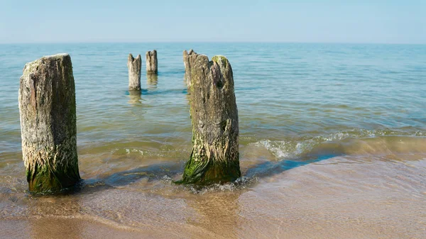 Rompeolas Playa Kolobrzeg Costa Báltica Polaca —  Fotos de Stock
