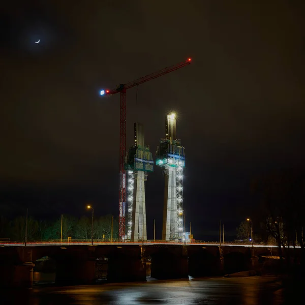 Magdeburgo Alemania Febrero 2022 Construcción Los Pilares Del Nuevo Puente —  Fotos de Stock