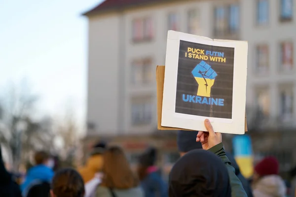 Magdeburg Germany February 2022 Demonstration Putin Invasion Ukraine Russian Troops — Stock Photo, Image