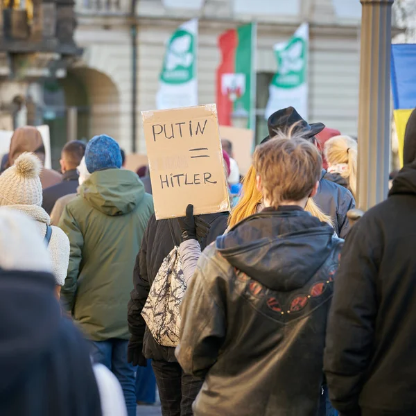 Магдебург Німеччина Лютого 2022 Демонстрація Проти Путіна Вторгнення Російських Військ — стокове фото