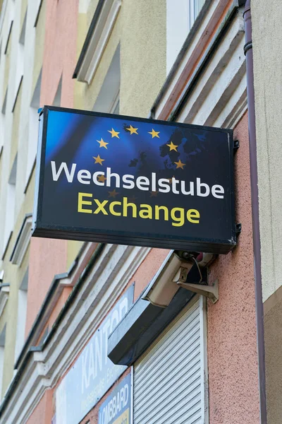 Illuminated Sign Exchange Office Tourists Center Kolobrzeg Poland — Stock Photo, Image