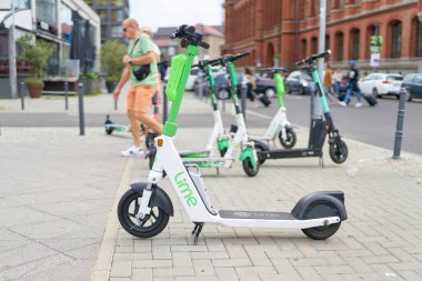 Berlin, Germany  September 12, 2021: Parked electric scooter of the Lime group in the city center of Berlin                               