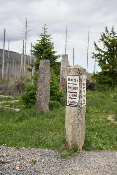 Stone Signpost Harz National Park Directions Torfhaus Ilsenburg Ilse Waterfalls — Stock Photo, Image