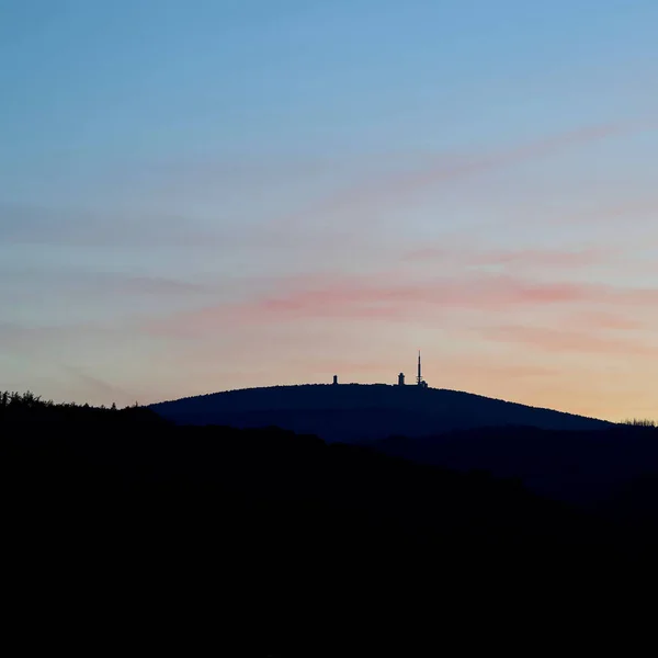 View Brocken Peak Harz National Park Germany Wernigerode Town Sunset —  Fotos de Stock