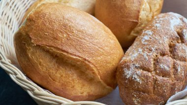   Fresh rolls from the baker for breakfast on a table                             