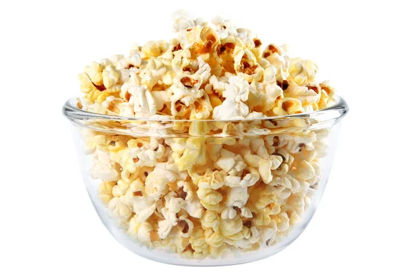 Popcorn im Glasteller — Stockfoto