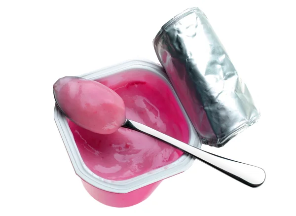 Yogurt and spoon — Stock Photo, Image