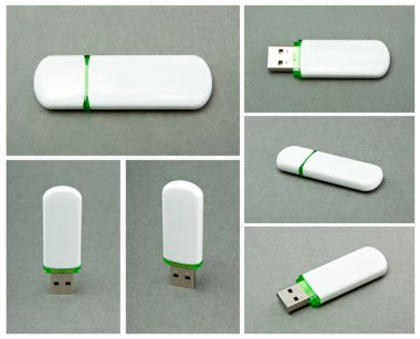 gri arka plan üzerinde USB flash sürücü.