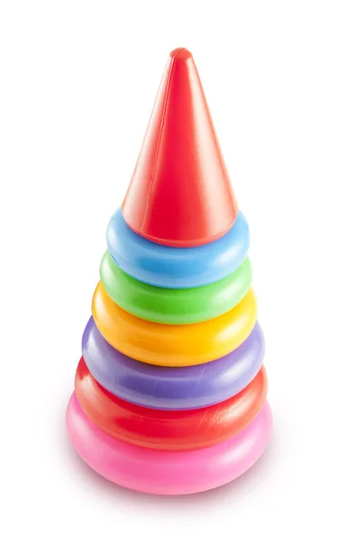 Pyramid build from colorful plastic rings, isolated on white bac — Stock Photo, Image