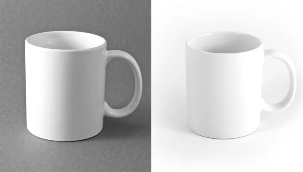 White cup on gray and white background. — Stock Photo, Image