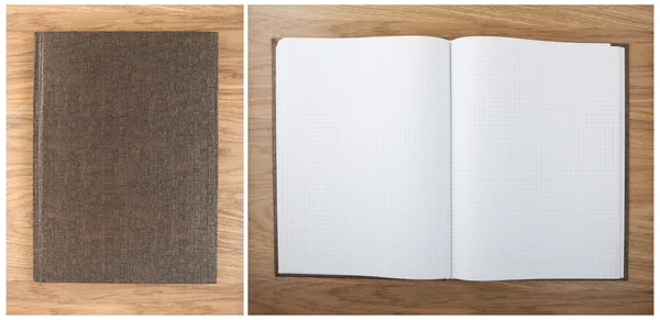 Blank squared notebook sheets on a table. Notebook with hierogly — Stock Photo, Image