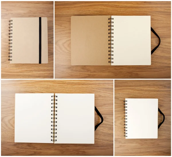 Instellen van kringlooppapier notebook met zwarte elastische band — Stockfoto