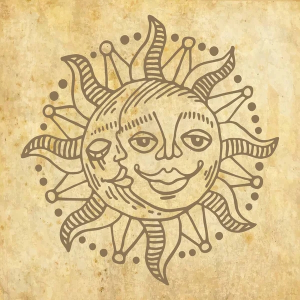 Illustrazione Con Simbolo Sole Disegnato Mano — Vettoriale Stock