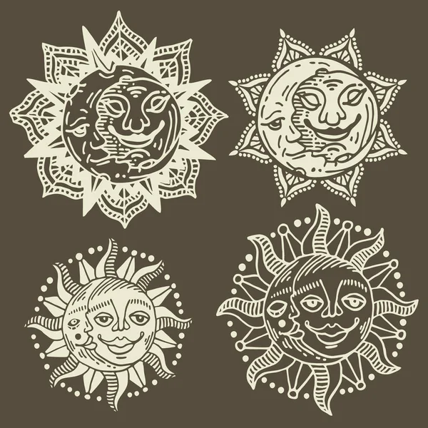 Illustrazione Con Simbolo Sole Disegnato Mano — Vettoriale Stock