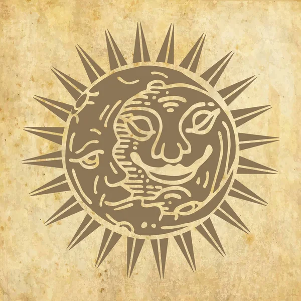 Ilustracja Ręcznie Rysowanym Symbolem Słońca — Wektor stockowy