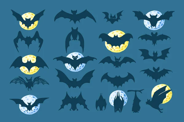 Halloween Black Bat Icon Set Bats Silhouettes Halloween Symbol — Stock Vector