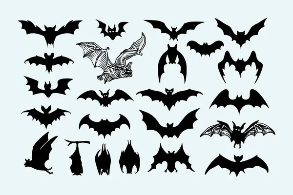 Halloween Black Bat Icon Set Bats Silhouettes Halloween Symbol — Stock Vector