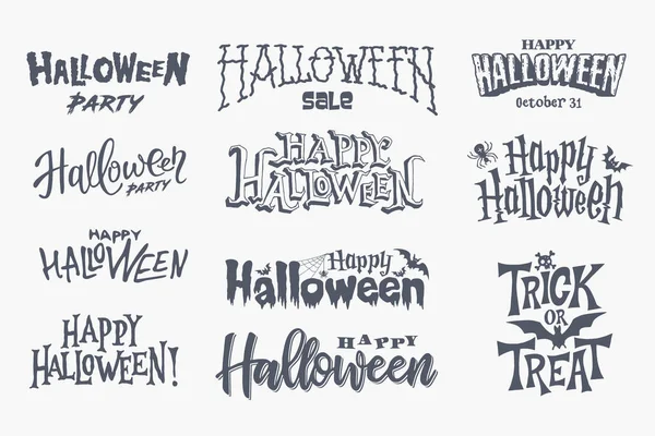 Set Med Fyra Happy Halloween Typografiska Banderoller — Stock vektor