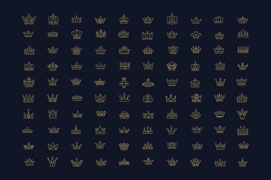 Vektör yaratıcı Kral ve Kraliçe taçları sembolleri veya logosu öğeler topluluğu.