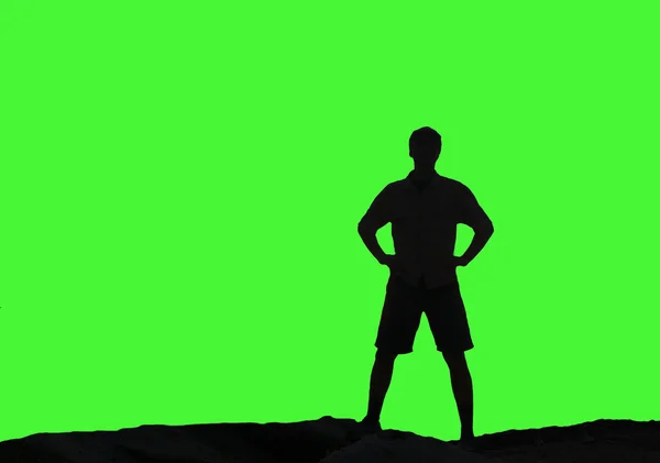 Silhouette uomo contro sfondo verde chiaro — Foto Stock