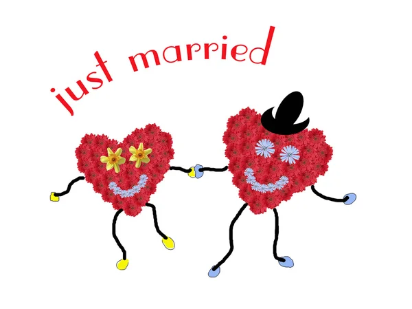 Happy marriage couple built of flower hearts — Stock Photo, Image
