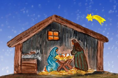 Chrismas sahne, suluboya resim