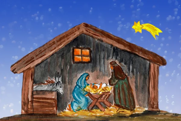 Vánoční krajina, akvarel, malování Stock Fotografie
