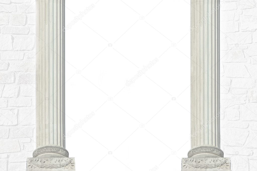 Background with brick wall and two roman pillars