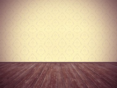 Vintage Odası Tasarım: çiçek duvar kağıdı ve yıpranmış ahşap zemin