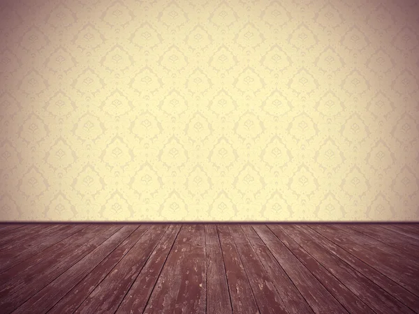 Vintage Odası Tasarım: çiçek duvar kağıdı ve yıpranmış ahşap zemin