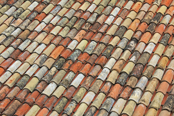 Background of weathered roof shingles in the old town