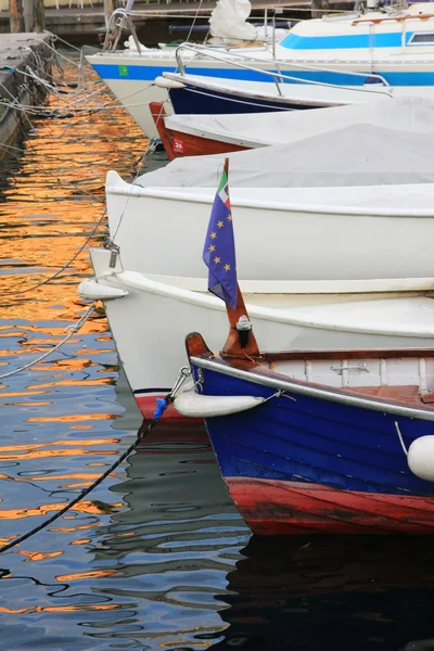 Moored boats at sunset — Stock Photo, Image