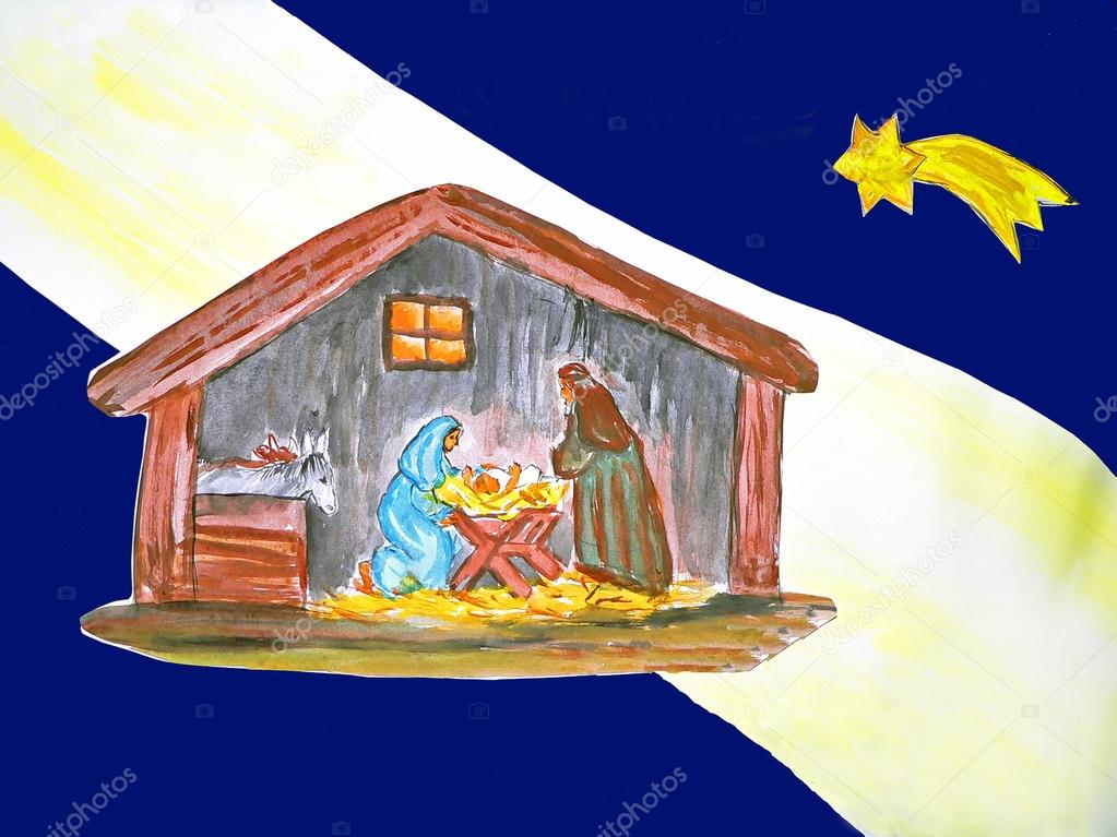 Holy family painting, christmas card design